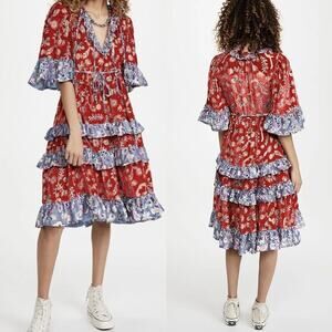 Celia B Matilda Velvet Dress In Blue Burnout Geometric Floral Size XS